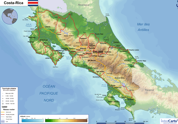 Carte Costa Rica relief